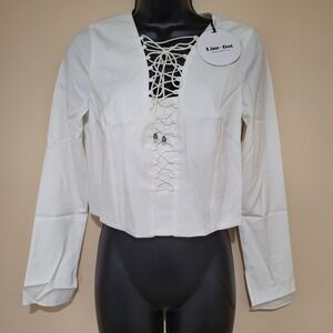 Line Dot Womens Lace Up Cropped Top Long Sleeve White Size S evening college new